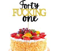 1PCS 41st Birthday Cake Topper Happy Forty One Black Gold Glitter Cake Toppers Cheers to 21 Years Birthday Decorations for Him Her
