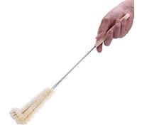 1PCS 42cm/16.5'' Length 90 Degree Boar Bristles Bottle Cleaning Brush with Long Stainless Steel Handle Cup Brush Scrubber Washing Brush for Glass Decanter Feeding-Bottle Winebottle