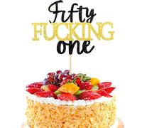 1PCS 51st Birthday Cake Topper Happy Fifty One Black Gold Glitter Cake Toppers Cheers to 21 Years Birthday Decorations for Him Her