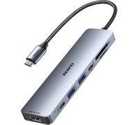 1Pcs 7-in-1 USB C Hub with HDMI(4K@60Hz), 2 USB-A, 1 USB-C Data, 100W Charge Grey