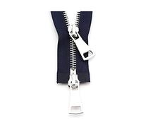1pcs 70/90 cm 5# Metal Zipper Silver Double Slider Two-Way Zip for Coat Pocket Garment Sewing Accessories, Navy Blue, 70cm