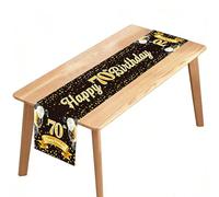 1PCS 70th Birthday Table Runner, Black Gold Desk Runners for 70 Years Old Men Women Party Supplies Tables Decorations, 180x35cm (70-Black Glod)