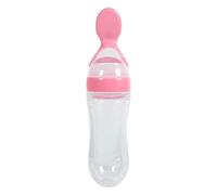 1pcs 90mL Silicone Baby Food Dispensing Spoon Infant Squeeze Feeder Bottle with Spoon and Hygienic Cover,Baby Feeder Bottle Baby Cereal Feeder(Pink)