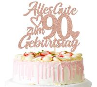 1Pcs 90th Birthday Glitter 90th Birthday Cake Topper Happy Birthday Cake Topper 90th Anniversary Party Cake Topper Rose Gold