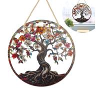 1Pcs Acrylic Tree of Life Suncatcher, 2D Flat Hanging Garden Ornament Suncatchers for Garden, Colourful Dream Catcher Style Garden Decor, Waterproof Sun Catchers for Home Window Wall Decoration