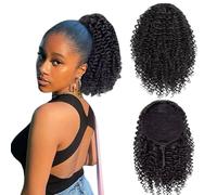 1Pcs Afro Kinky-Curly Hair Bulk, Curly Ponytail Extension For Black Women, Drawstring Ponytail Hair, For Black Women Natural Color 16 Inch