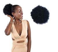 1Pcs Afro Puff Drawstring Ponytail Short Afro Kinky Synthetic Curly Hair Afro Bun Extension Updo Hair Extensions (Black)