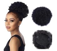 1PCS Afro Puff Ponytail Drawstring Extension Wigs Synthetic Fluffy Kinky Curly Hair Puff Bun Hairpieces with Clips in Curly Bun Extensions (Black)