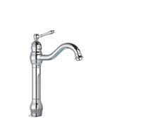 1PCS Antique Brass Basin Countertop Mount Single Handle Bathroom Crane Long Spout Wash Basin Hot and Cold Mixer Sink(Chrome Tall)