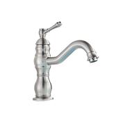 1PCS Antique Brass Basin Countertop Mount Single Handle Bathroom Crane Long Spout Wash Basin Hot and Cold Mixer Sink(Nickel Short)