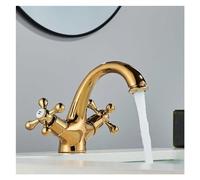 1PCS Antique Brass Bathroom Hot and Cold Water Mixer Bronze Sink Bathroom Basin Sink Mixer Crane Deck Mount Dual(Gold)
