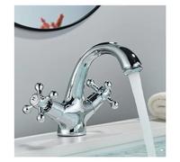 1PCS Antique Brass Bathroom Hot and Cold Water Mixer Bronze Sink Bathroom Basin Sink Mixer Crane Deck Mount Dual(Chrome)