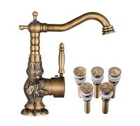 1PCS Antique Brass Kitchen Single Handle Hole Vanity Sink Hot and Cold Mixer Bathroom Crane with Swivel Spout(Tall Type H)