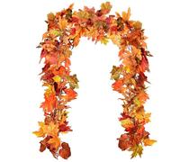 1PCS Artificial Autumn Fall Maple Leaf Garland, Fall Leaf Garland Hanging Plant, Fake Plants Autumn Decorations, Thanksgiving Halloween Decor for House Garden Wall Fireplace Autumns Decoration