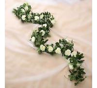 1PCS Artificial Flower Silk Rose Leaf 2.5m Garland Vine Ivy Home Wedding Garden Décor (Ivory)