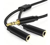 1Pcs Audio Splitter Jack Y Aux Adapte,headphone splitters 2 way,3.5mm Male to Female Headset Stereo Aux Splitter Cable headphone double plug Compatible with Laptop,Tablet,Smartphone,PC,Live etc.Black