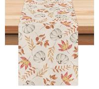 1Pcs Autumn Table Runner,33*183CM Autumn Table Decorations Linen Table Runners with Maple Leaf Pumkins Leaves Print Seasonal Fall-Autumn Decor Kitchen Dining Table Decoration for Autumn-Home Decor