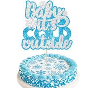 1Pcs Baby It's Cold Outside Cake Topper Glitter Winter Snowflake Baby Shower Cake Pick Decorations for Winter Snowflake Baby Shower Kids Birthday Party Supplies Blue