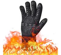 1PCS BBQ Gloves, Grilling Gloves Silicone Non-Slip Silicone Oven Gloves, 1472°F/800°C Heat Resistant Professional Weber Fireplace Barbecue Accessories for Kitchen Soldering Cooking-(Black)