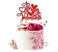 1Pcs Be My Valentine Cake Topper with Heart Glitter Sweet Love Valentine's Day Cake Picks Happy Valentine's Day Wedding Bridal Shower Birthday Party Cake Decorations Supplies Red
