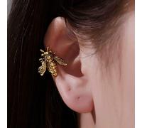 1Pcs Bee Ear Cuff Wrap Earrings Gold/Silver Bumble Bee Cuff Clip On Earrings 3D Bee Retro Cute Insect Non Pierced Ear Cartilage Clip Wrap Clip Earring No Piercing Clip Earrings(Gold)