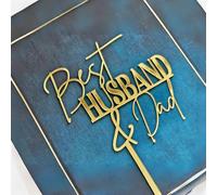 1PCS Best Husband & Dad Cake Side Decoration, Gold Mirror Acrylic Father's Day Cake Topper, Dad's Birthday Cake Topper Party Supplies For Men