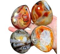 1PCS Big Smooth Agate Stone Healing Crystal Geode Pebbles Mineral Specimen Madagascar Craft Silk Agate Landscape DIY Gemstones Decor for DIY, Decor, Reiki, Collection, Crafts(20-30g 1pc)