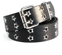 1PCS Black 105cm Star Studded Belt With Hollow Punk Design Gothic Y2K Style Double Row Buckle Hip Hop Accessory For Emo And Grunge Clothes