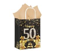 1Pcs Black Gold 50th Birthday Gift Bag with Tissue Paper - 50th Birthday Wrapping Paper Bags for 50 Year Old Present, B-irthday Party Supplies for Men & Women（22cm x 15.7cm x 8 cm