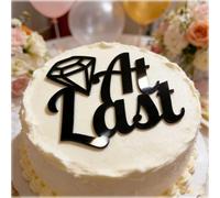 1PCS Black'At Last' Wedding Cake Topper,Acrylic Modern Romantic Cake Decoration, for Bride And Groom, Mr&Mrs,Engagement Marriage,Bride to be,Vow Renewal,Bachelorette Party Decoration Supplies