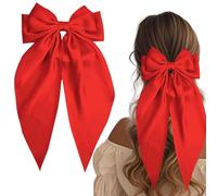 1PCS Bow Hair Clip,Big Bowknot Hairpin with Long Silky Satin,Solid Color French Barrette for Women Girls (Wine red)