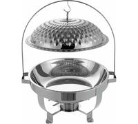 1pcs Buffet Chafing Dish, Round Stainless Steel Buffet Service And Stove, Heating Plate With Lid And Diamond Support For Wedding, Party, Bank ~/ (Silver 4. region)