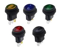 1pcs Button with 12V 220V Light Rocker Switch Opening 20MM Boat-shaped Round 3Pin Silver Point Switches(Black 3pin,12V)