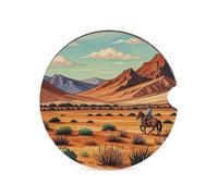 1PCS Car Cup Holder Coaster Insert 2.6 Inch Absorbent Riding Horses in Wild West Coaster with Finger Grooves Non-slip Cork Base Round Cup Mat for Hot Cold Drinks Universal Vehicle Car Interior Accesso