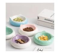 1Pcs Ceramic Flat Bottomed Cat Ear Shape Food Bowl Dining Plate Anti Overturning Pet Supplies Drinking Bowl(E)