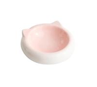 1Pcs Ceramic Flat Bottomed Cat Ear Shape Food Bowl Dining Plate Anti Overturning Pet Supplies Drinking Bowl(C)