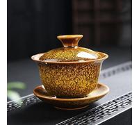 1pcs Ceramic Gaiwan Teaware Kung Fu Tea Set Cup Kiln Changed Portelain Tea Tureen Tea Bowl Sancai Gaiwan Tea Cup Home Large Tea Maker Travel Tea Set for Tea Lovers(Yellow)