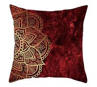 1Pcs Christmas Cushions Covers 40x40cm, Red Gold Pillow Cushion Covers Half Mandala Pattern Polyester Cushion Covers for Living Room Sofa Bedroom