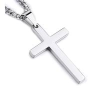 1pcs Cross Necklace for Men Women, Stainless Steel Cros Pendant Necklace with Chain Silver Cros Chain‘s Necklaces Easter Gifts for Birthday Christmas Thanksgiving Day Chain length:23.62"(60cm)+2"(5cm)
