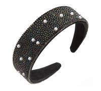 1Pcs Crystal Embellished Headbands Wide Rhinestone Hairband Bling Diamond Hairbands Beads Headbands for Women (wideblack13a)