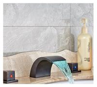 1PCS Crystal Handle Waterfall Spout Wide Basin Double Handle Three Hole Countertop Mount Basin Mixer(Black B LED)