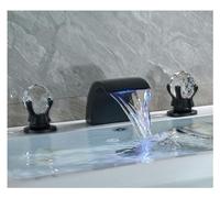 1PCS Crystal Handle Waterfall Spout Wide Basin Double Handle Three Hole Countertop Mount Basin Mixer(ORB A LED)