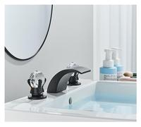 1PCS Crystal Handle Waterfall Spout Wide Basin Double Handle Three Hole Countertop Mount Basin Mixer(Black A)