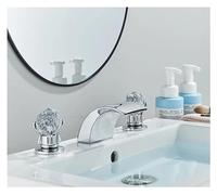 1PCS Crystal Handle Waterfall Spout Wide Basin Double Handle Three Hole Countertop Mount Basin Mixer(Chrome A)