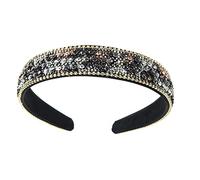 1Pcs Crystal Rhinestone Headbands Velvet Padded Wide Headwear Diamond Beaded Bling Hairbands Non-slip Hard Headbands for Women Girls Daily Wearing Party Wedding Hair Accessories (BLLeopard)