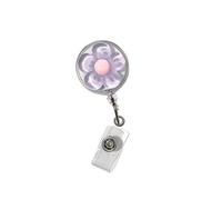 1pcs Cute Transparent Floral Badge Reel for Women Retractable Worker ID Card Pull Buckle for Key Ring Id Card(Color4)