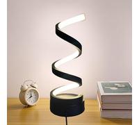1PCS Decorative table lamp, mini bedside lamp, 3-color temperature adjustable LED light, modern spiral design, suitable for bedroom, living room and office lighting and decoration, curved art (black)