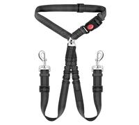1PCS Dual Dog Seat Belt with Adjustable Elastic Bungee - No-Tangle Car Headrest Restraint for 2 Dogs, Heavy Duty Splitter and Harness for Safe Vehicle Travel (Black)