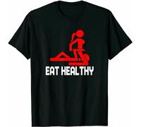 1PCS Eat Healthy Premium Gift Idea Tee t-Shirt Casual Round Neck T Shirt Black L