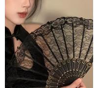 1pcs Elegant Floral Hand Fan from The 1920S, Featuring Lace, a Chinese Folding Design, Perfect for Women, Suitable As a Decorative Gift for Wedding Parties, and As a Prop for Bride's Dances (Black)
